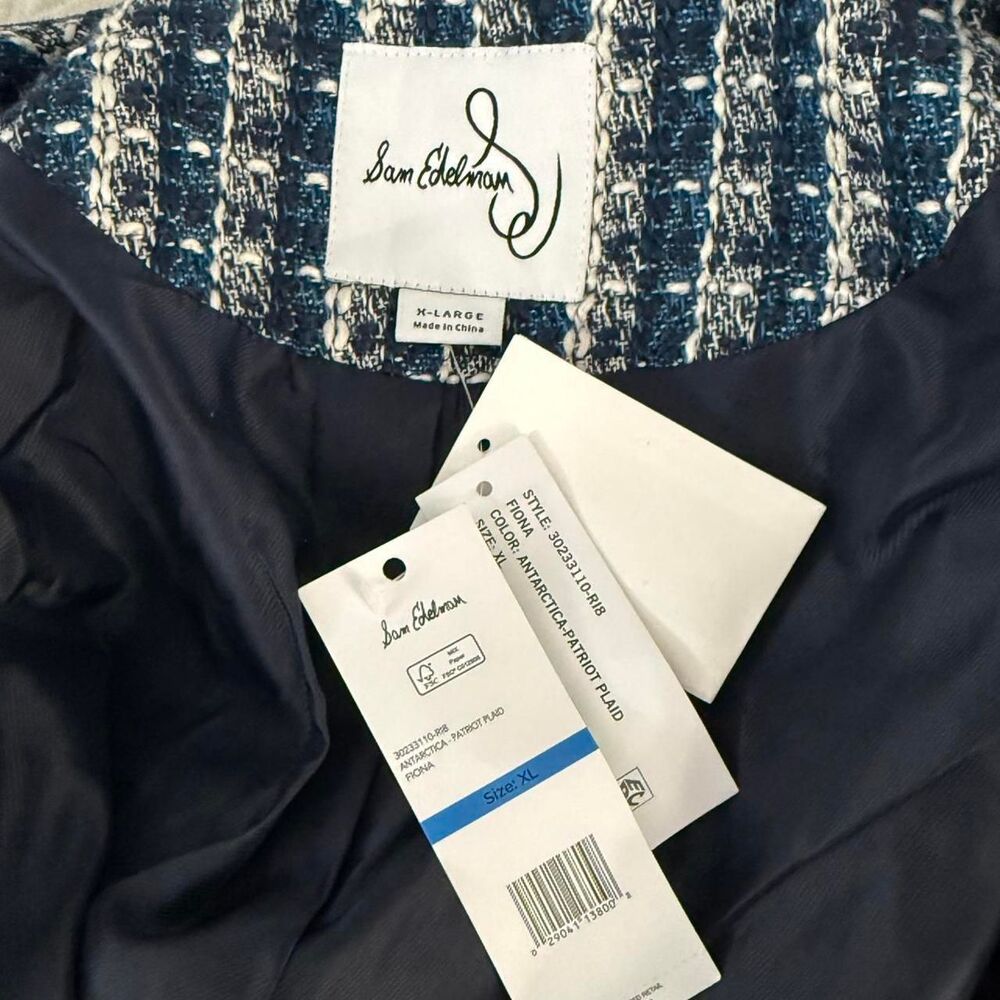 Sam Edelman NEW Blue Tweed & Denim Cropped Jacket Gold Buttons Blazer XL $169 RP - Picture 7 of 7